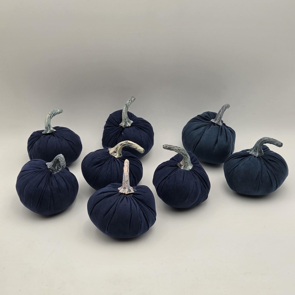 Vintage Lots of 8 Handmade Soft Fabric Pumpkin Navy Blue Fall Autumn/Halloween